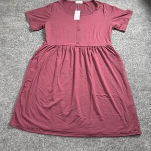 MOSHU NWT Mauve Babydoll Dress Short Sleeve Button Empire Waist Pockets Sz: XL